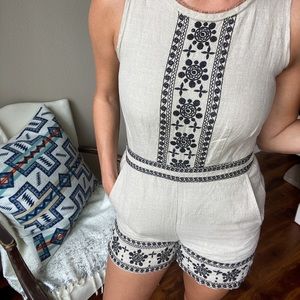 Loft Embroidered Linen Romper Shorts